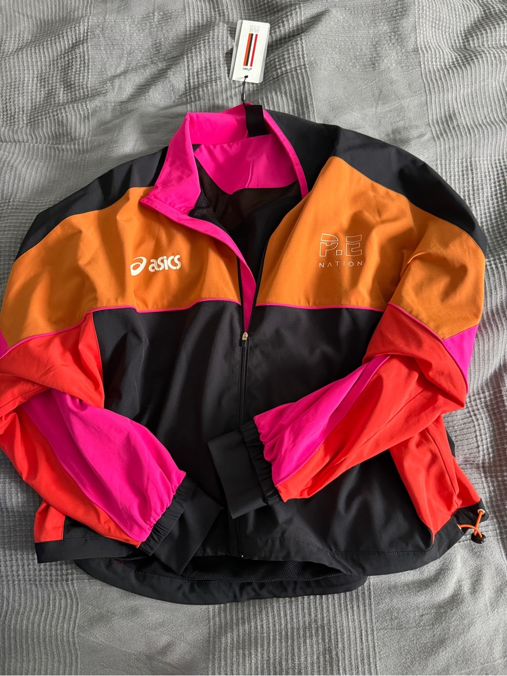 P.E Nation Colorblock Bomber Jacket in Black, Orange, Pink